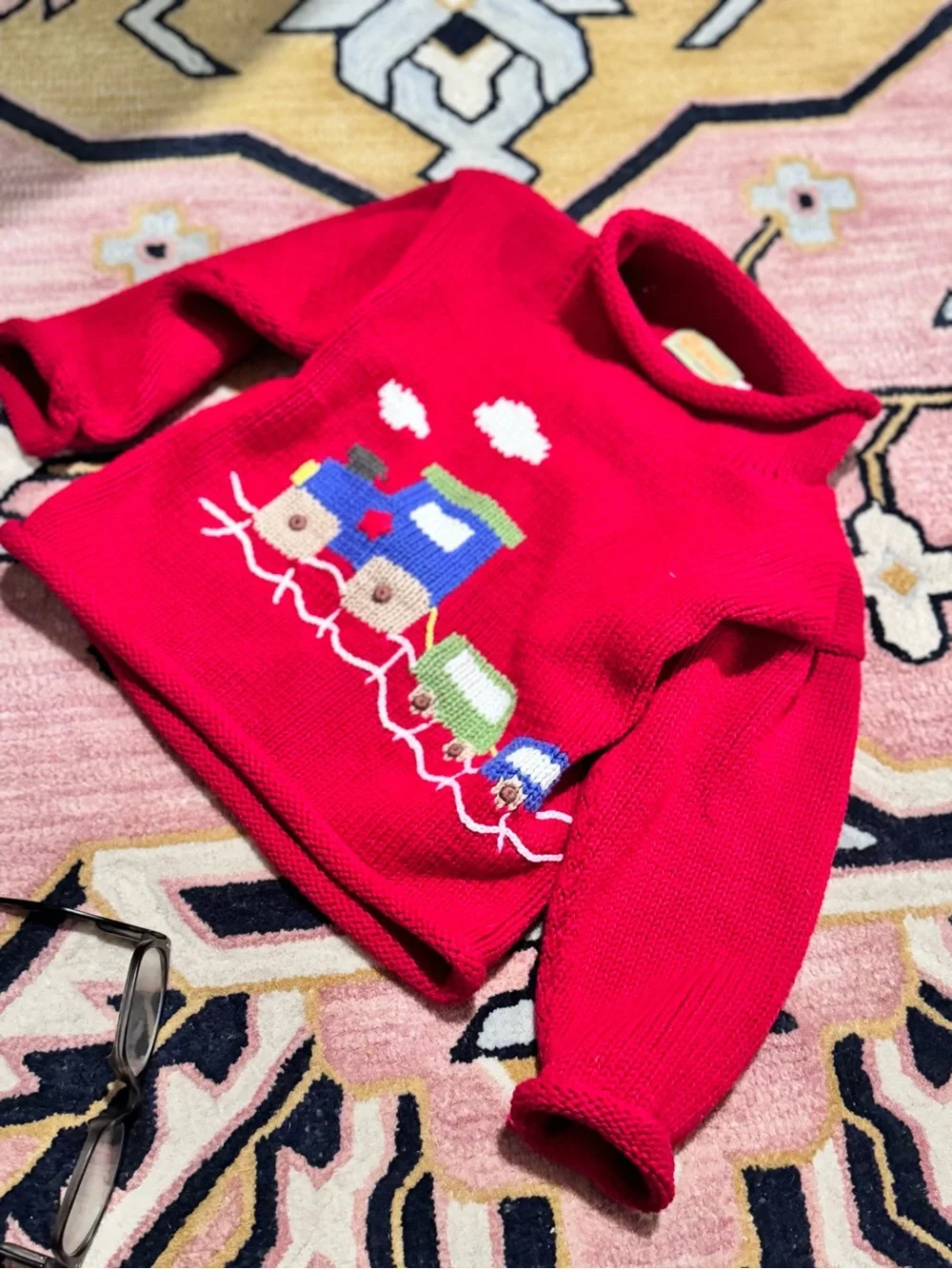 LUIGI KIDS roll neck train sweater in Red